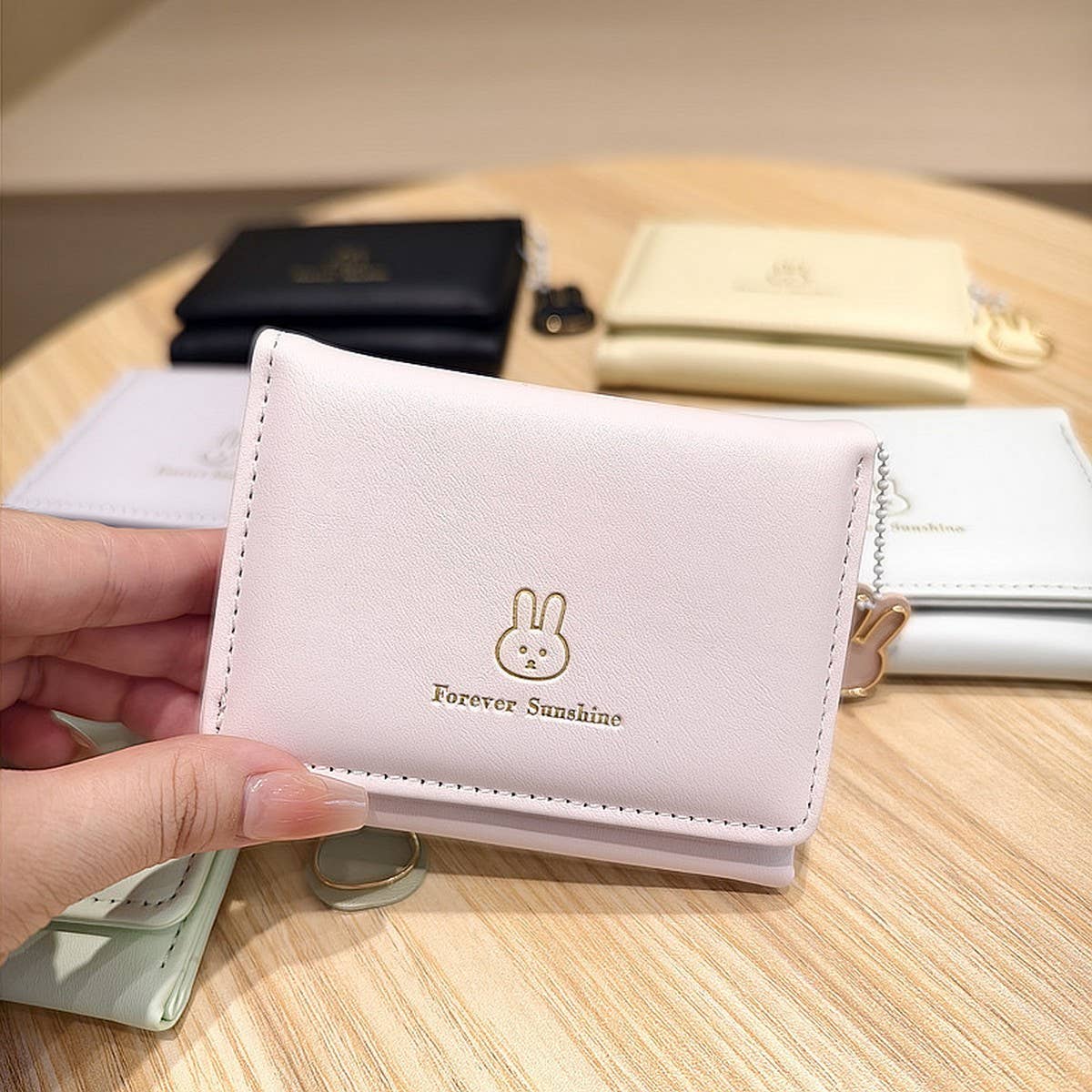 Cute Bunny Print Candy Color Trifold Wallet_Cwab06222