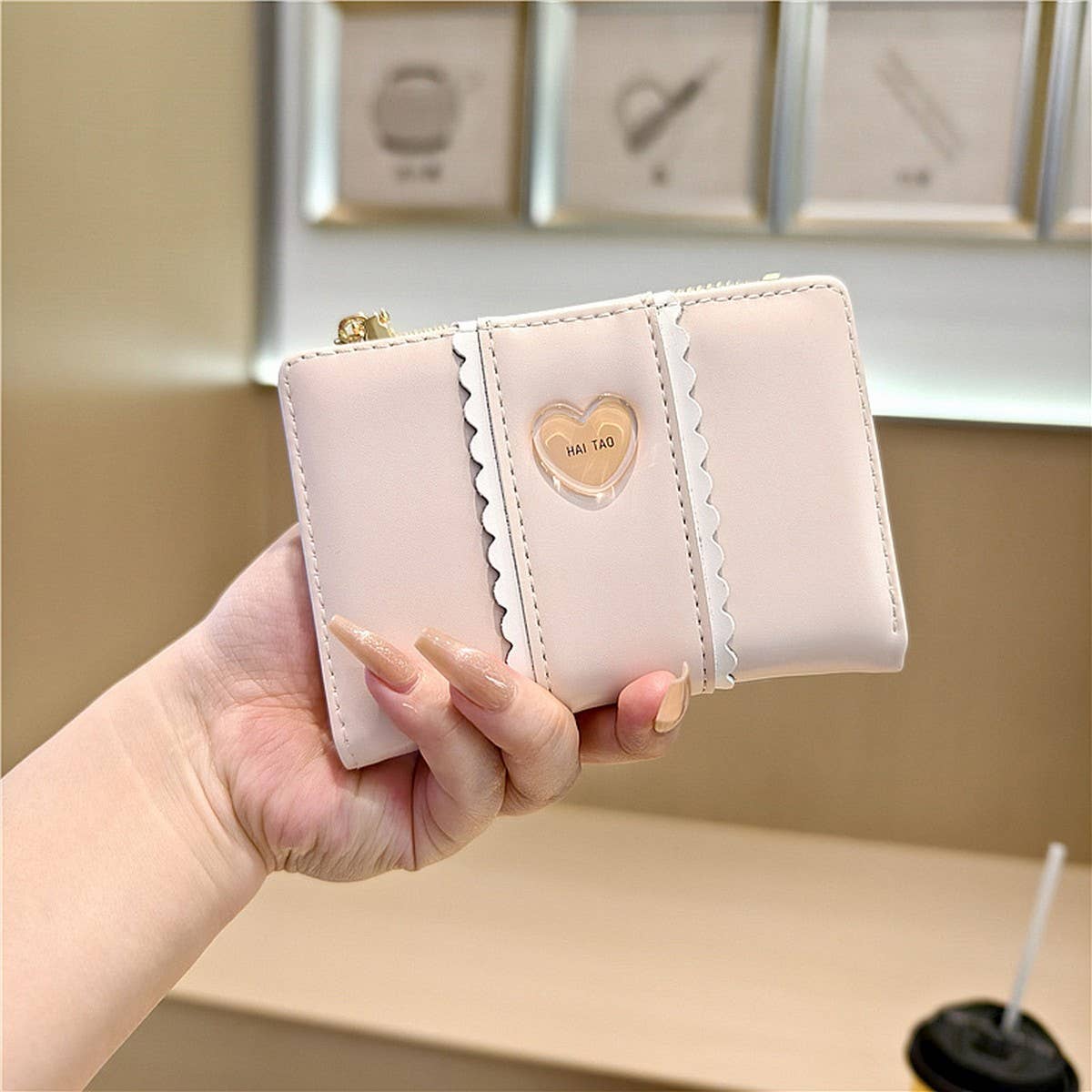 New Solid Color Heart Lace 2-Fold Wallet_Cwab06267