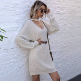 V-Neck Hung Mid-Length Knitted Dress