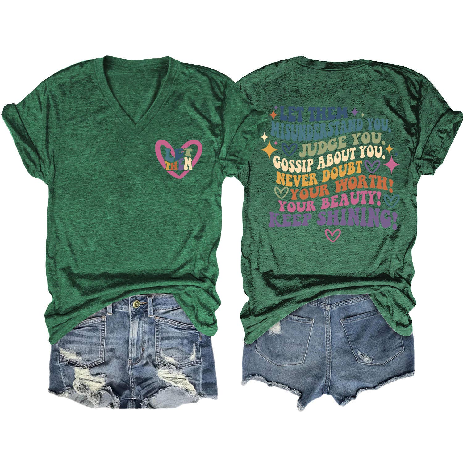 V-Neck And Fun Letters Elegant Womens T-Shirt