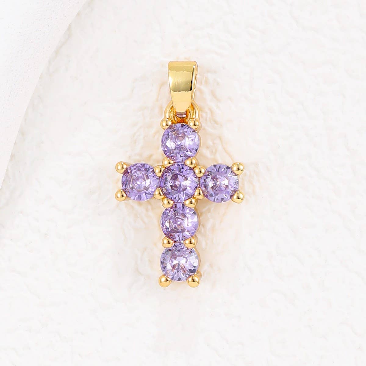 COLORFUL ZIRCON DECEMBER CROSS PENDANT NECKLACE_CWMM5872