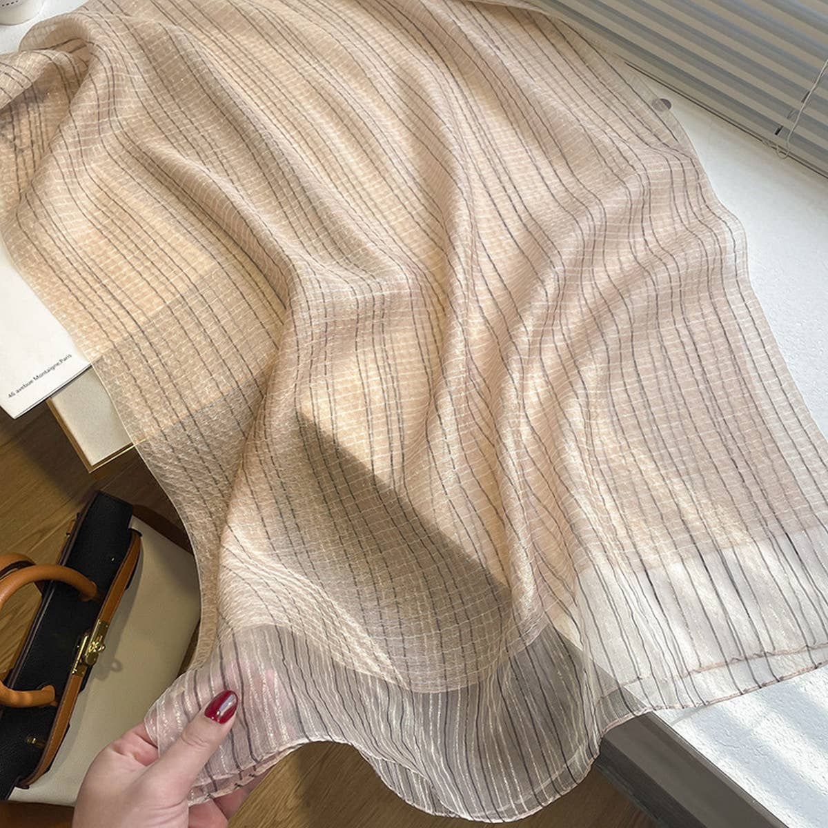 PLAID SHINE SILK SCARF LONG BLEND SPRING WRAP_CWASC0616