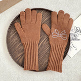 RHINESTONE BOW TOUCH SCREEN FIVE FINGER GLOVES_CWAG0141