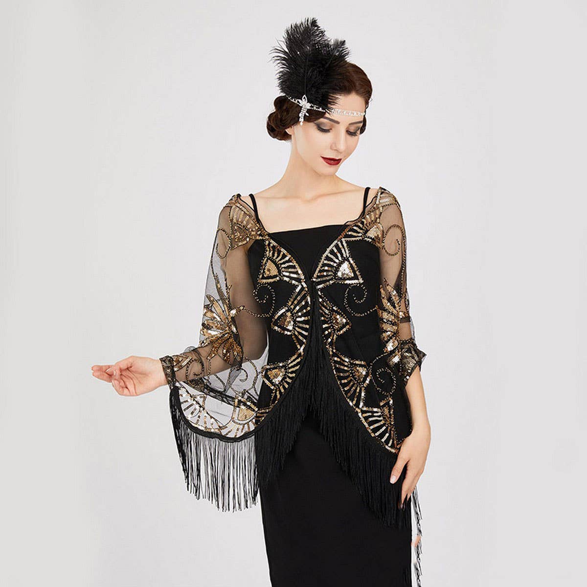 BEADED SEQUIN MIDI SHAWL VINTAGE EVENING COVER_CWMM8956