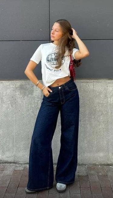 Wash Wide-Leg Mid-Waist Straight-Leg Pants