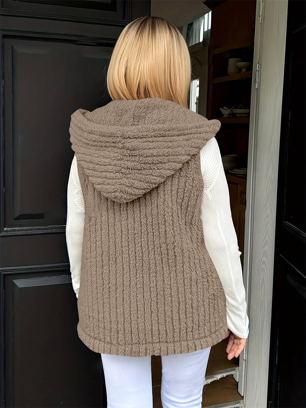 Womens Woolen Hooded Vest Sleeveless Coat