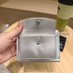 Minimal Crackle Bow Pearl Zip Bifold Wallet_Cwab06202