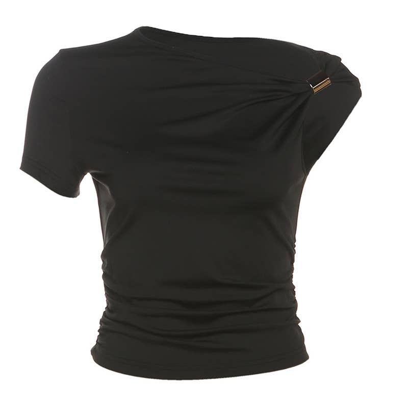 Solid One Shoulder Crop Top