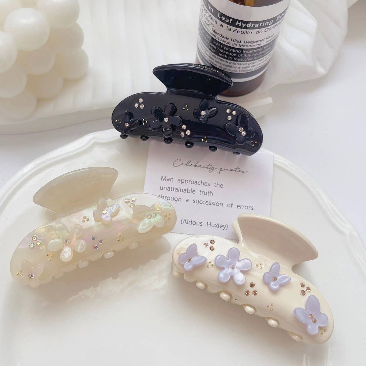 RHINESTONE FLOWER BUTTERFLY HAIR CLAW CHIC SPARKLE_CWAHA1348