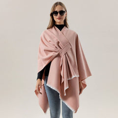 SOLID COLOR FASHIONABLE KNITTED SHAWL CAPE_CWASC2128
