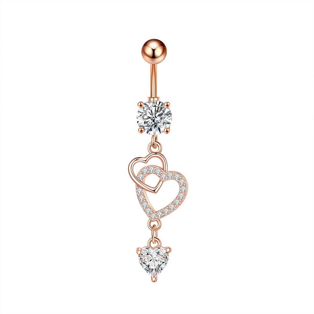 NEW HEART CZ DANGLE NAVEL RING PIERCING JEWELRY_CWMM9375