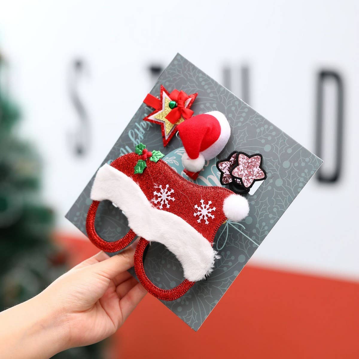 CHRISTMAS HAIR CLIP GLASSES SET KIDS GIFT 4PCS_CWMM1917