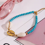 Trendy Shell Blue Stone Bracelet, 18K Gold Steel