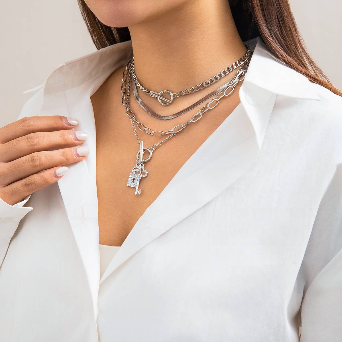 SNAKE BONE CHAIN VINTAGE KEY BRACELET NECKLACE_CWAJE1148