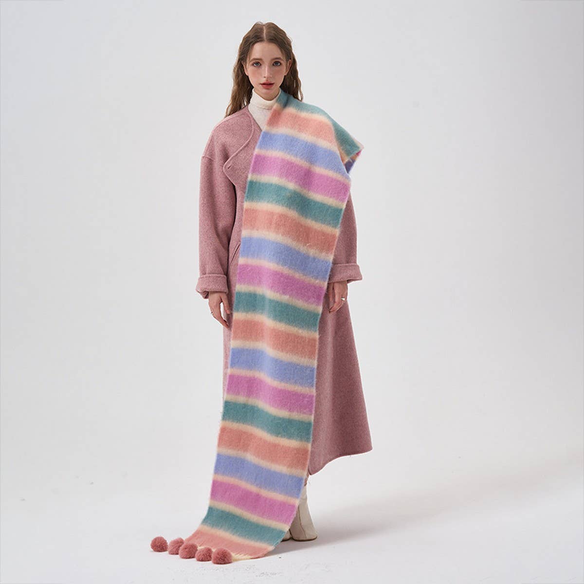 COLOR STRIPE SCARF WARM WINTER COUPLE WRAP_CWASC2302