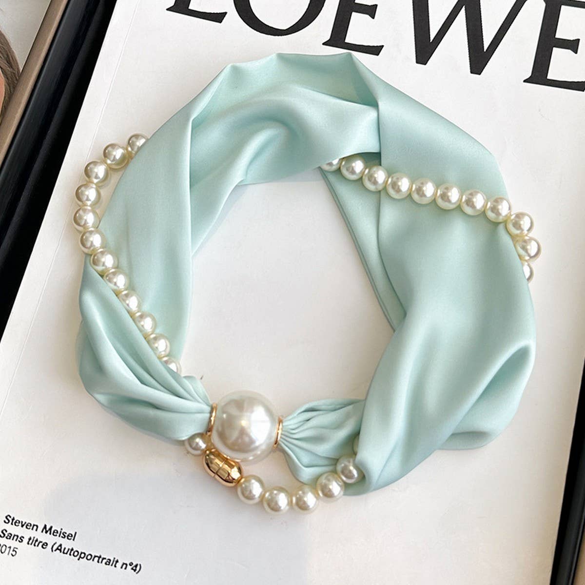 Pearl Magnetic Skinny Silk Neck Scarf_Cwasc03930