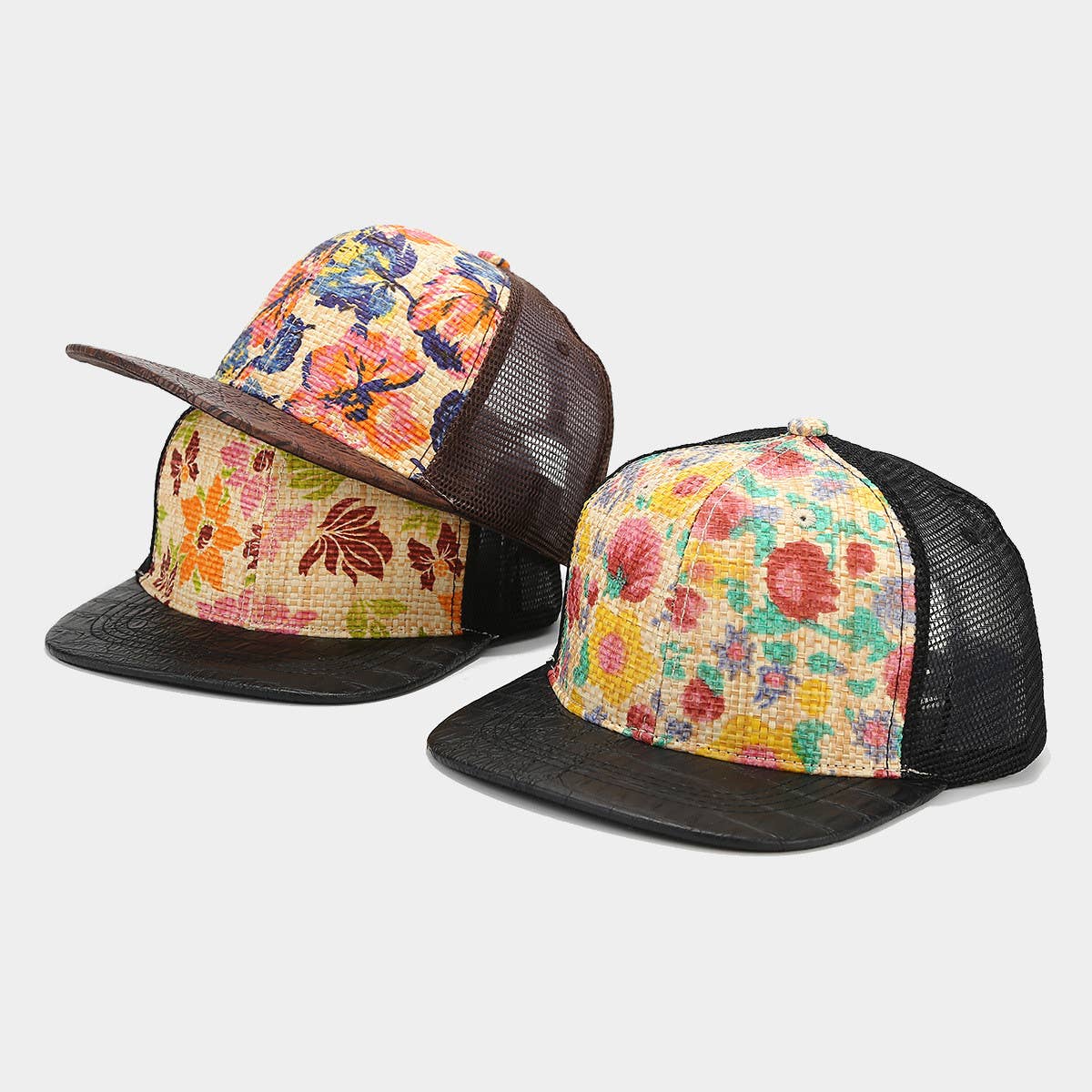 PRINTED STRAW MESH BASEBALL CAP SUMMER UNISEX_CWAH1628