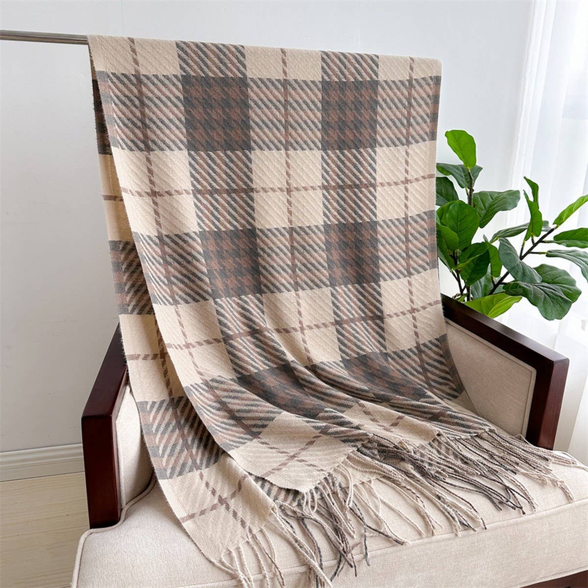 BRITISH PLAID FAUX CASHMERE SCARF FOR WOMEN_CWASC1444