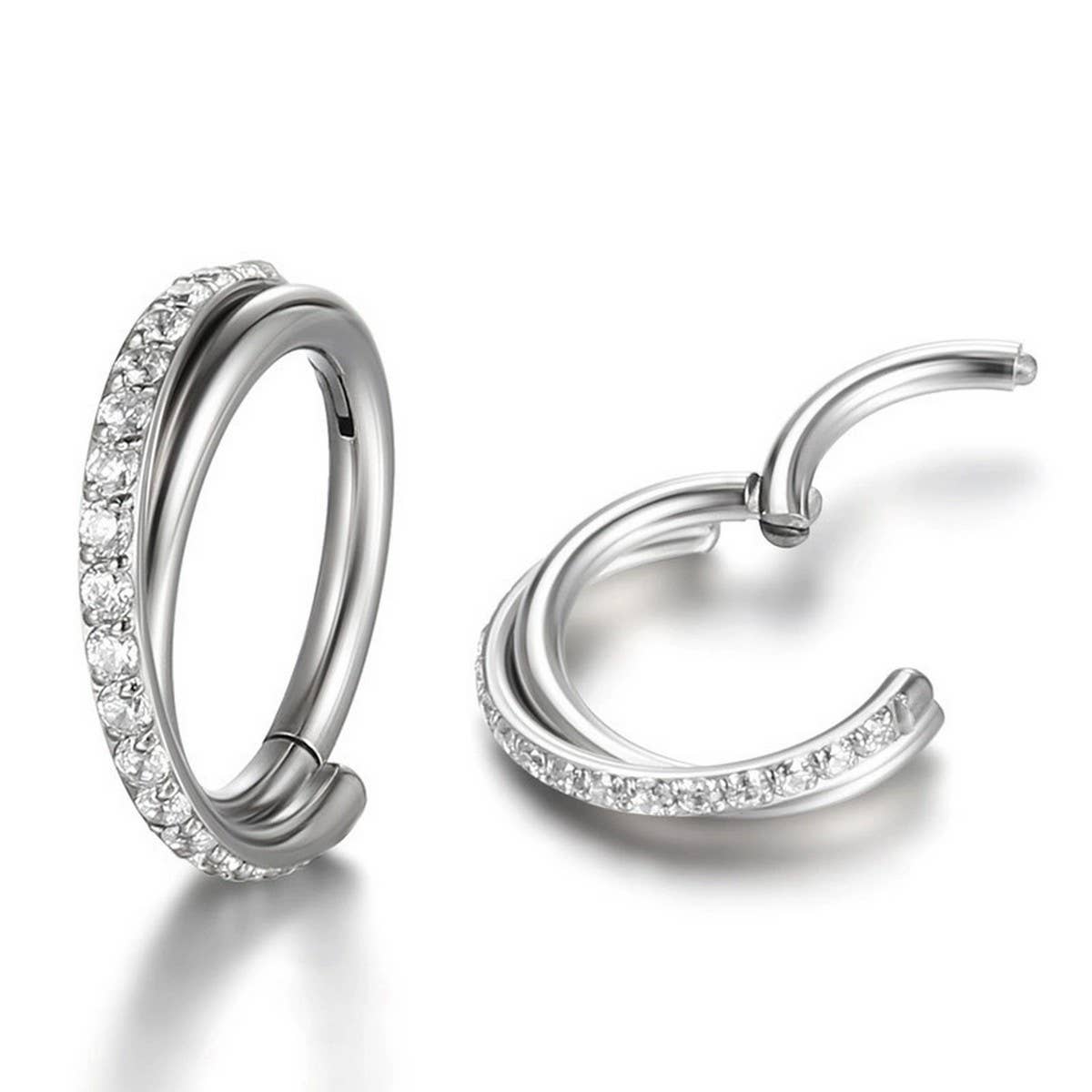 DOUBLE ROW ZIRCON CLOSED NOSE RING PIERCING_CWMM9533
