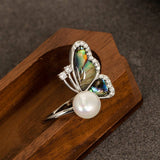 Zircon Pearl Colorful Natural Abalone Ring_Cwmm4298