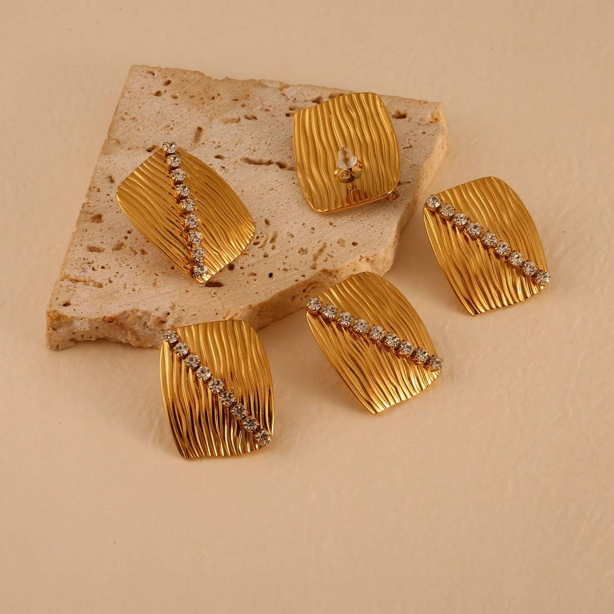 18K STAINLESS STEEL ZIRCON EARRINGS RING SET_CWMM8913