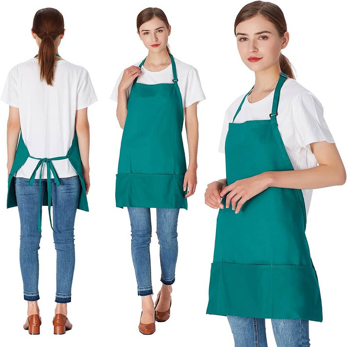 Cwmm1822_Neckline Solid Color Pocket Work Apron