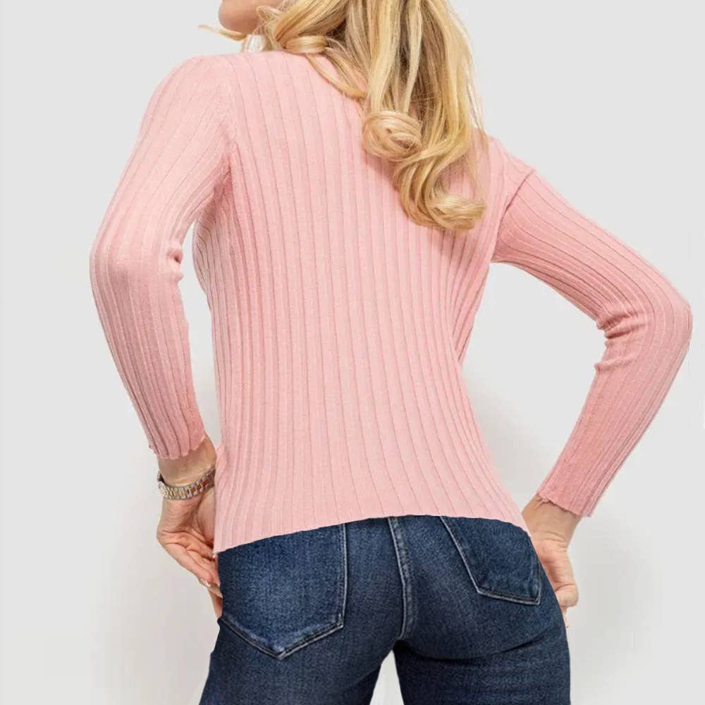 Wide-Striped Solid-Color Long-Sleeved Top