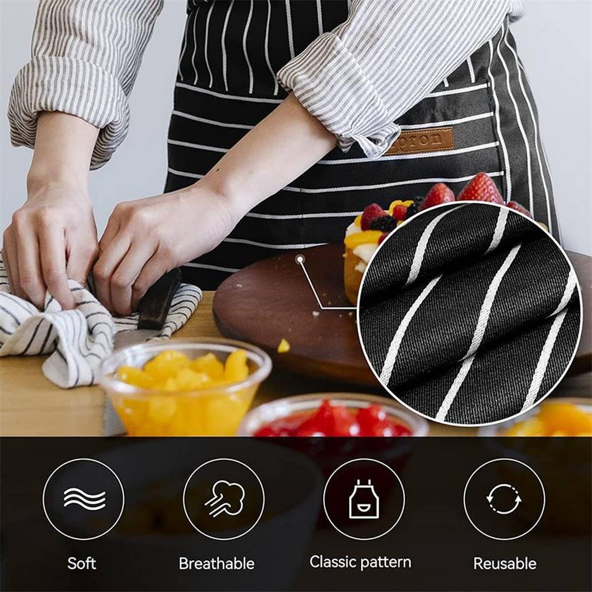 Cwmm1817_Striped Multi Purpose Apron With Pocket