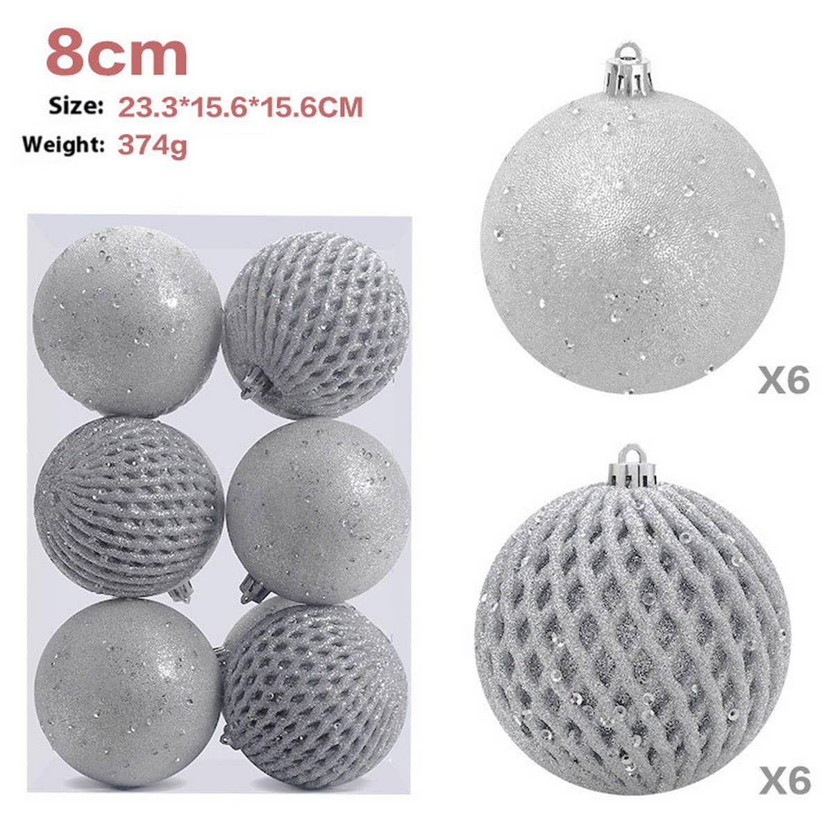 8CM 12PCS GLITTER XMAS BALL ORNAMENT SET_CWMM9871