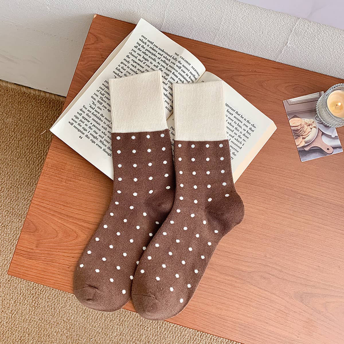 CONTRAST COLOR RETRO POLKA DOT SOCKS_CWMS0962