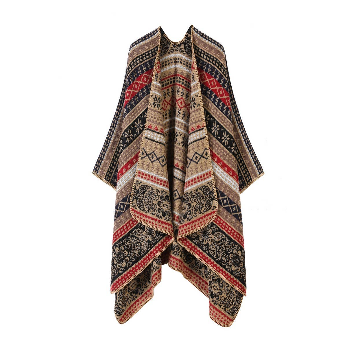 LINE PATTERN SCARF THICKENED KNITTED CAPE SHAWL_CWASC2262