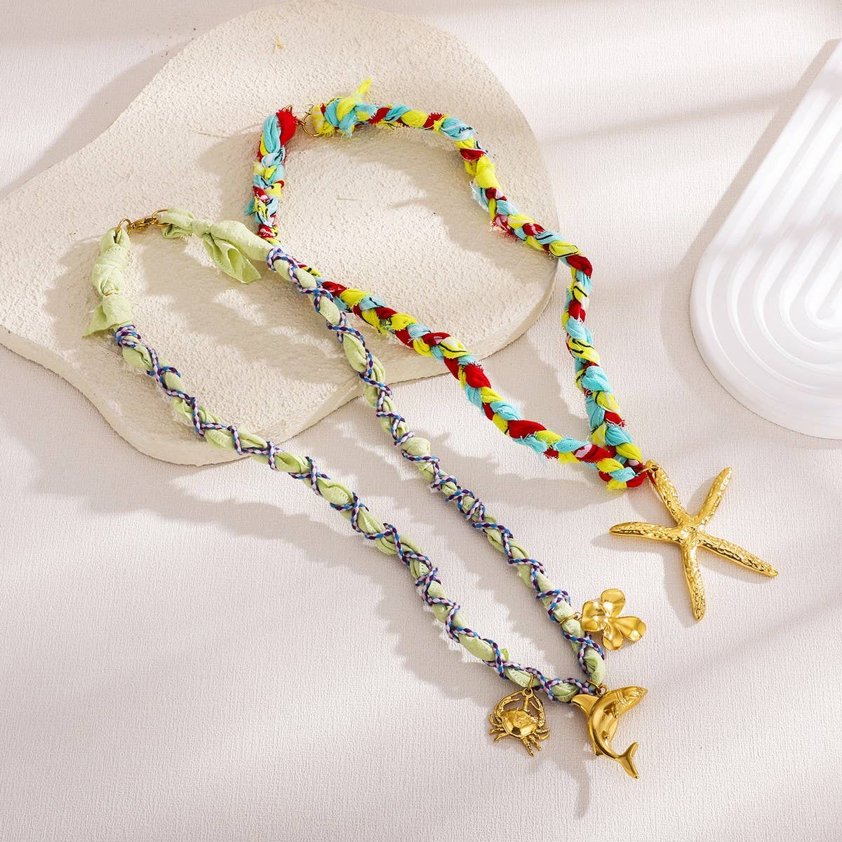 HANDMADE OCEAN SCARF NECKLACE WITH STAR DOLPHIN_CWMM8817