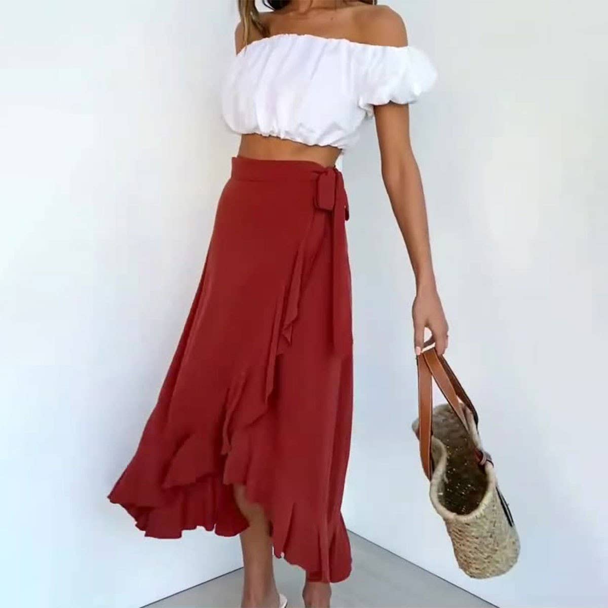 ONE PIECE LACE UP LONG SKIRT SOLID COLOR SKIRT_CWAB4800