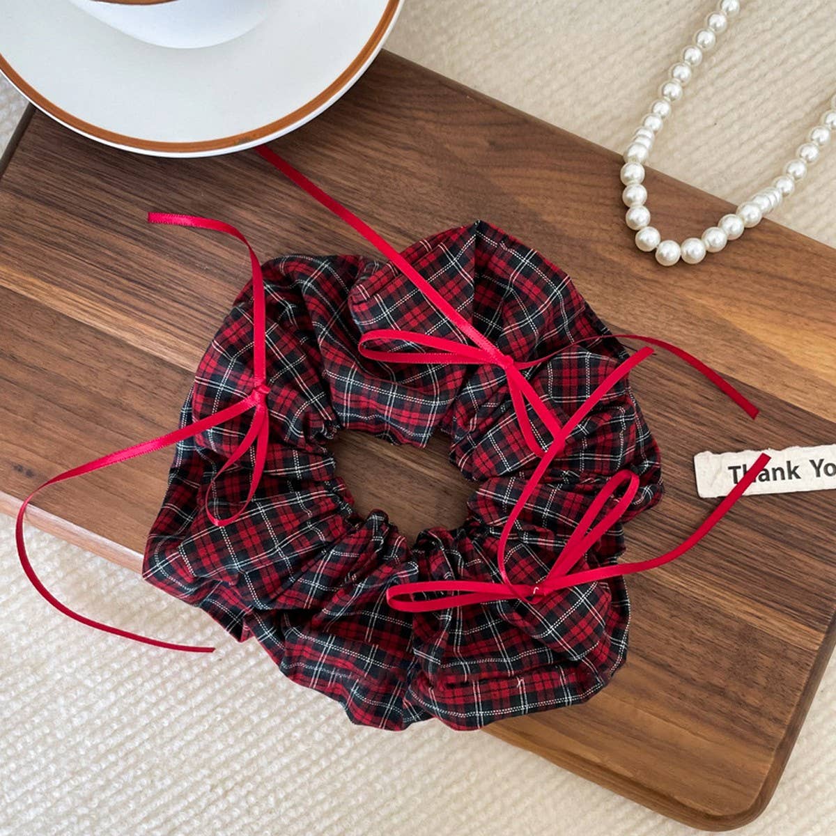 Plaid Ribbon Bow Scrunchie School Style_Cwaha07811