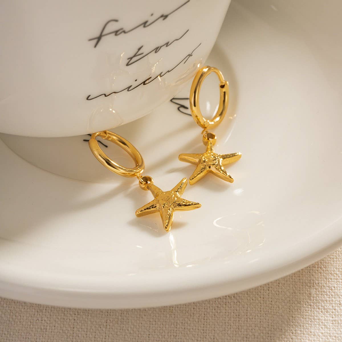 18K GOLD STAINLESS STEEL STARFISH PENDANT EARRINGS_CWASC1672