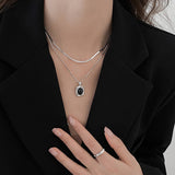 SQUARE OVAL PENDANT DOUBLE LAYER FASHION NECKLACE_CWAJE2373
