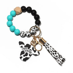 Western Bull Head Keychain Silicone Bead Bracelet_Cwab5027