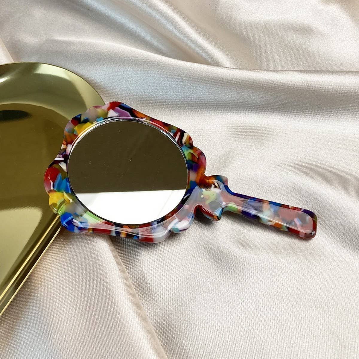 GEOMETRIC ACETATE HANDHELD MAKEUP MIRROR COMPACT_CWMM6386