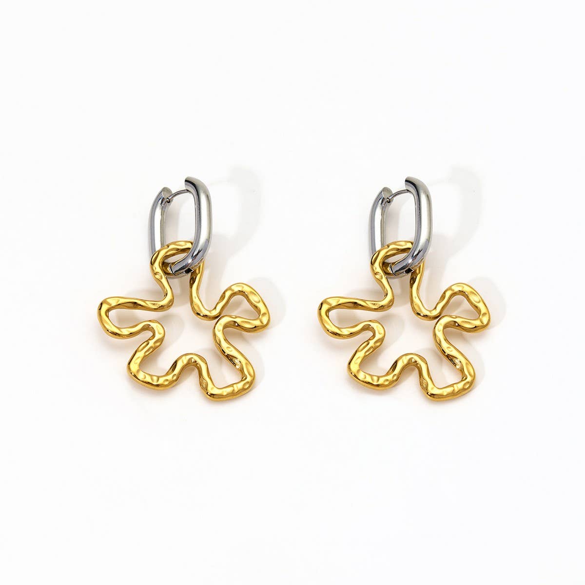 Two-Tone Gold Silver Irregular Steel Earrings_Cwmm8893