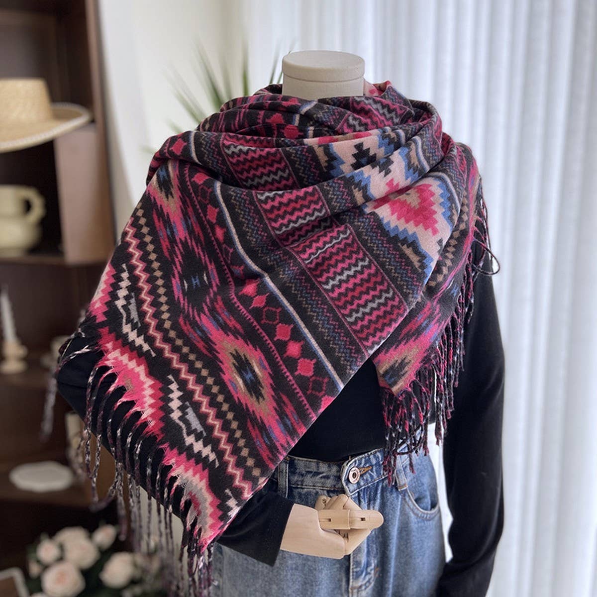 Ethnic Style Double-Sided Printed Tassel Scarf_Cwasc1474
