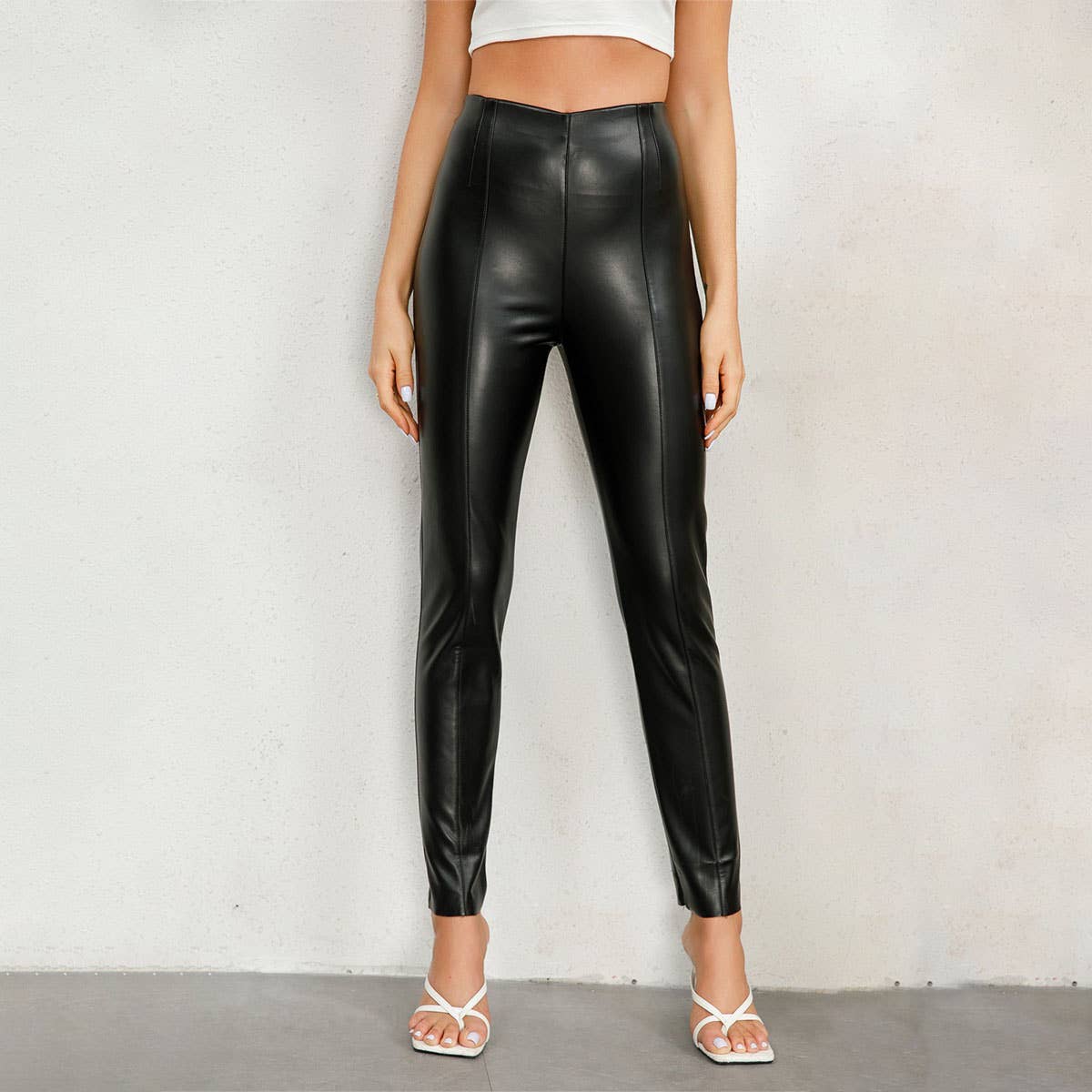 Trendy Punk Skinny Pu Leather Pants With Fleece
