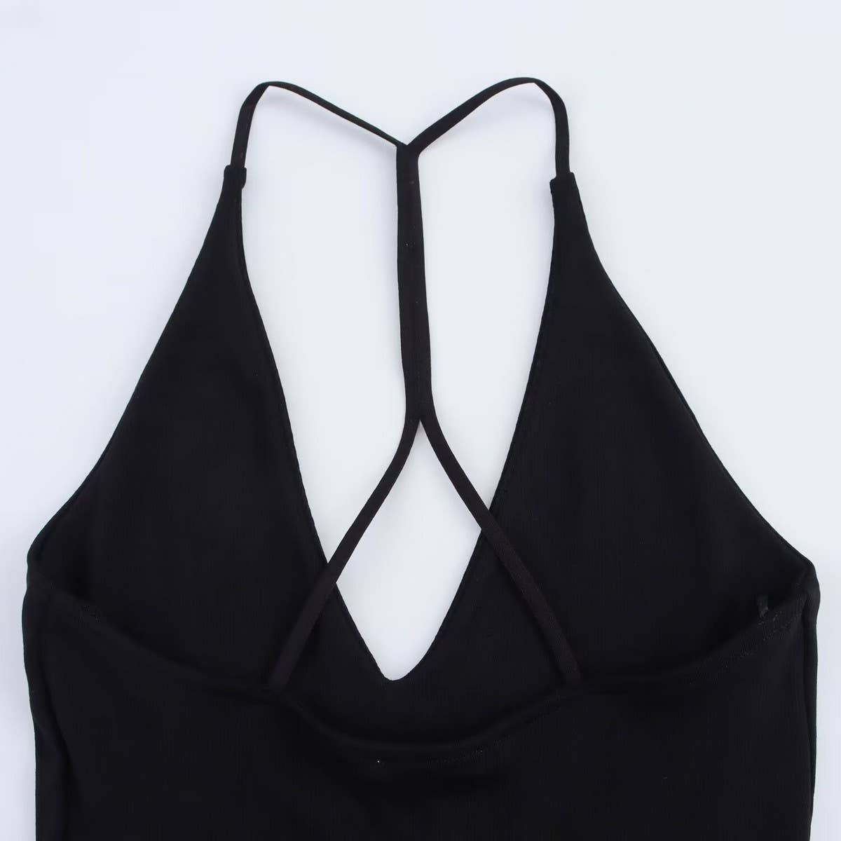 SOLID COLOR V NECK HALTER PATCHWORK DRESS_CWDHL0984