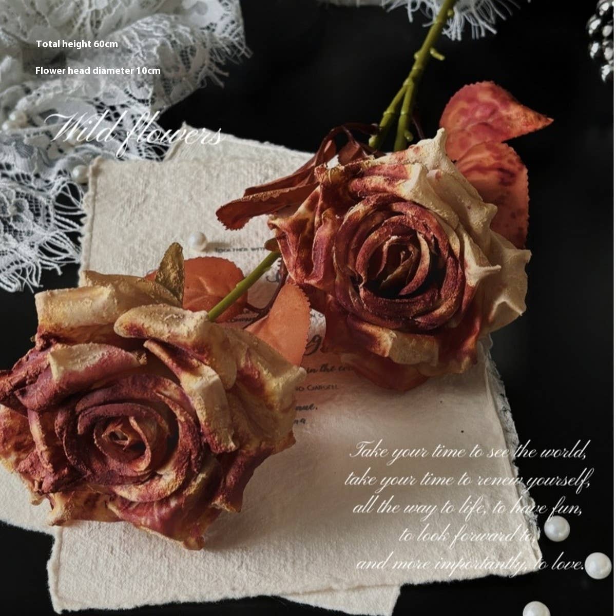 Vintage Faux Wilted Rose Bouquet With Ink Stains_Cwmm6513