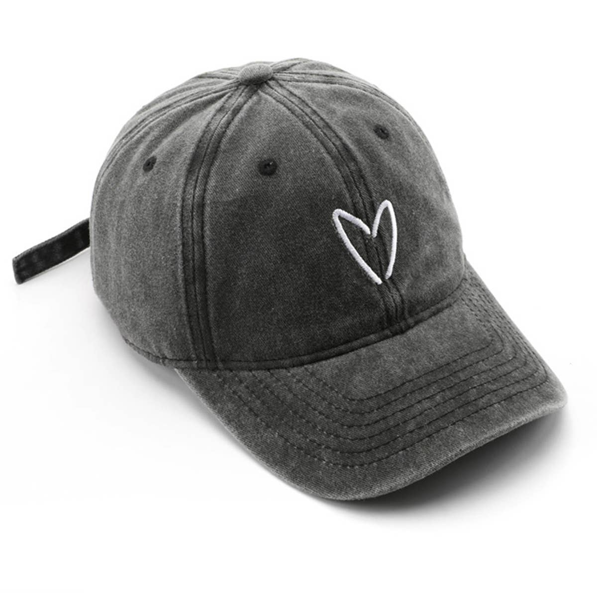 VINTAGE WASH HEART EMBROIDERY BASEBALL CAP UNISEX_CWAH1271