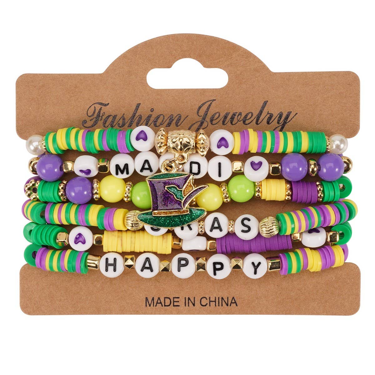 Cwaje05690_Mardi Gras Hat Mask Charm Multi Layer Bracelet