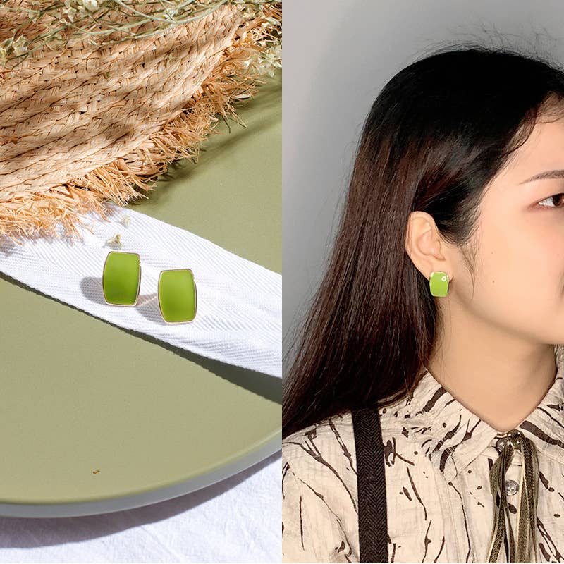 S925 Silver Needle Avocado Colored Stud Earrings