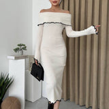 Wooden Ear Edge Color Contrast Sheath Dress