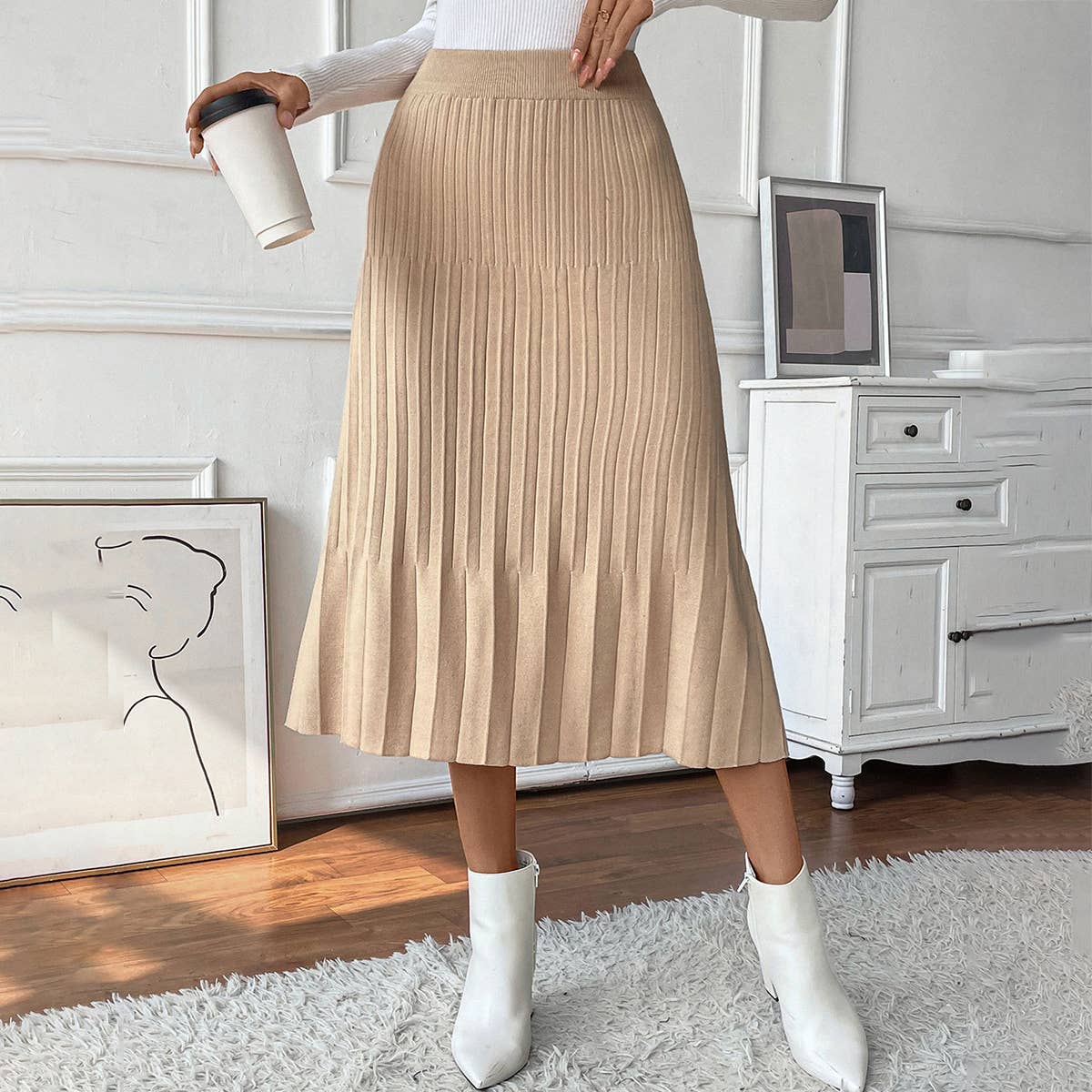 Temperament Pleated Pleated Knitted Skirt