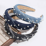 SIMPLE DENIM FAUX PEARL RHINESTONE HEADBAND_CWAHA2263