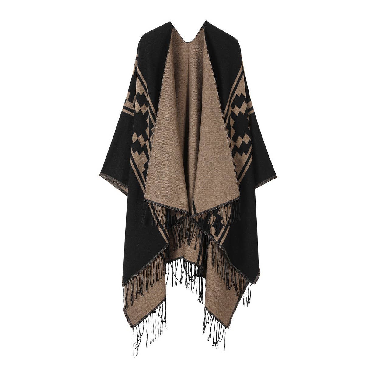 Warm Outer Wear Thickened Tassel Slit Cape_Cwasc2169
